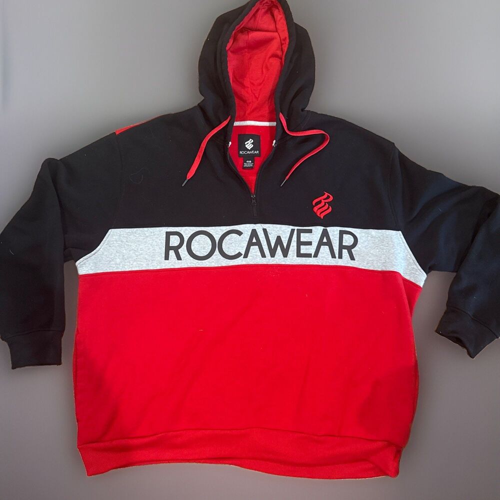 BIG & TALL Rocawear Hoodie 1/4 Zip Size 4XB Red/Blue/Grey Good Used Condition